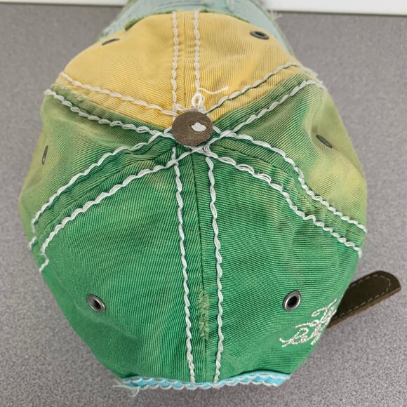 True Religion Distressed Green Yellow Blue Hat Y2K Strapback Cap main image 5